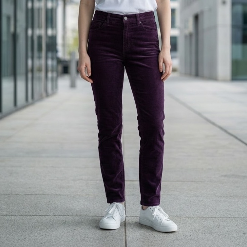 LOFT Womens Plum Purple Slim Corduroy Pants High Rise 8 29 Burgundy Wine Boho